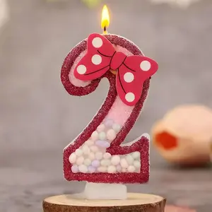 Bow-Adorned Number Candles, Cake Decorating Party Accessories, Romantic Party Supplies for Birthdays, Graduations, Themed Occasions, Decoration Ornaments