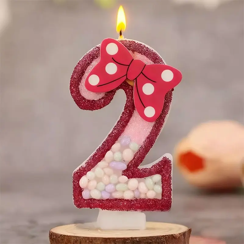 Bow-Adorned Number Candles, Cake Decorating Party Accessories, Romantic Party Supplies for Birthdays, Graduations, Themed Occasions, Decoration Ornaments