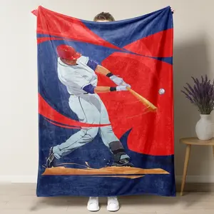 Baseball Player Swing Blanket – Dynamic Red & Blue Vector Art Design Featuring Batter Hitting Action, Perfect for Baseball Fans & Sports Enthusiasts