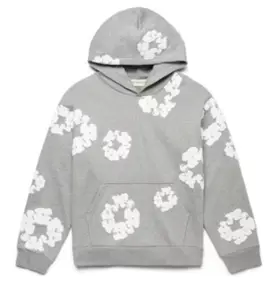 Streetwear Sweatshirt Unisex Hoodie Long Sleeve Sweater with Hood Medium Size Gray Floral Print Casual Wear