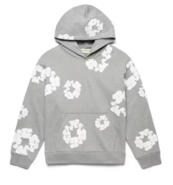 Streetwear Sweatshirt Unisex Hoodie Long Sleeve Sweater with Hood Medium Size Gray Floral Print Casual Wear