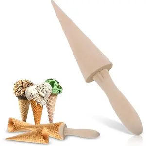 Ice Cream Cone Mold Reusable Wooden Cream Horn Mold 9.1in Waffle Cone Roller Waffle Pizzelle Roller for Kitchen Cooking and Baking