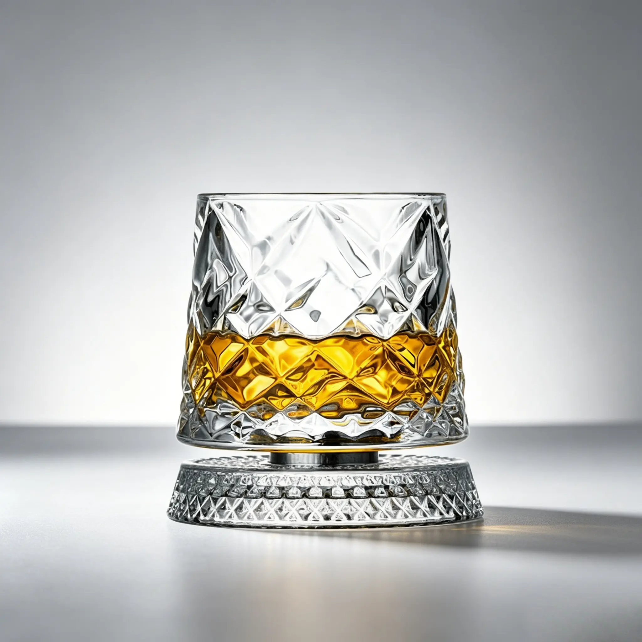 360° Rotating Crystal Whiskey Glass, Weighted Anti-Slip Base, Aroma-Enhancing Luxury Bar Tumbler, Smooth Sipping Kitchenware Bar Utensils, Gift Idea for Whiskey Lovers