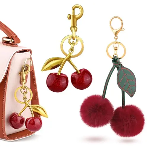 A08 Fluffy Cherry Charm and Metal Cherry