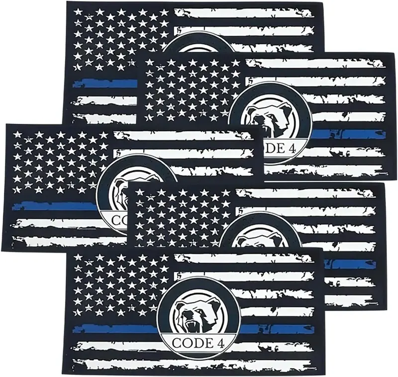 5PCS Thin Blue Line Sticker Code 4, Police Support Sticker American Flag Thin Line Decal, Waterproof Thin Line Flag Stickers Support Law Enforcement for Car Window Laptop