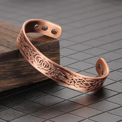 Men's Plain Color Embossed Design Bracelet, Summer Casual Adjustable Magnetic Cuff Bangle for Daily Wear, Fashion Retro Style Matching Jewelry As Gifts, Copper Bracelet, Magnetic Bangles, Adjustable Fit Bangle