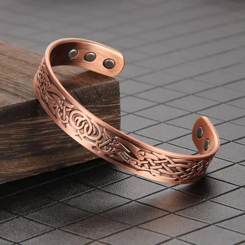 Men's Plain Color Embossed Design Bracelet, Summer Casual Adjustable Magnetic Cuff Bangle for Daily Wear, Fashion Retro Style Matching Jewelry As Gifts, Copper Bracelet, Magnetic Bangles, Adjustable Fit Bangle