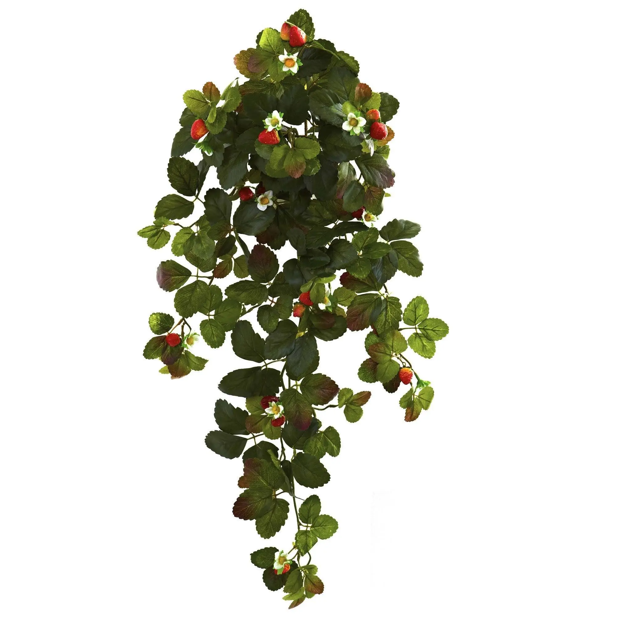 31in Artificial Fake Strawberry Hanging Bush with Berries (Set of 2) - Decorative Artificial Fake Flowers, Farmhouse Home Decor Fruit Plant for Home Supplies