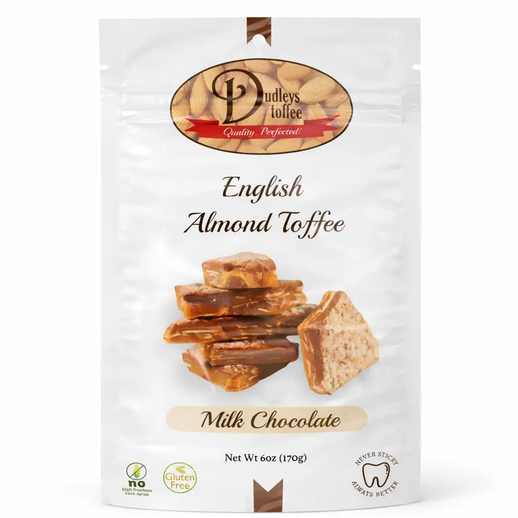 Dudleys English Almond Toffee 6oz Milk or Dark Chocolate