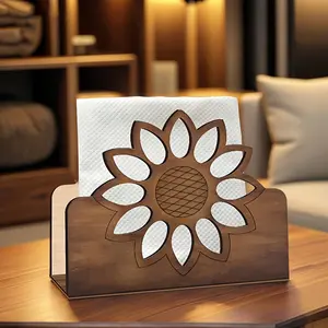 Wooden Sunflower Napkin Holder, Tissue Holder, Farmhouse Style Napkin Dispenser, Dining Room Office Desk Decoration, Business Card Holder, Postcard Storage Rack