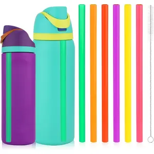 6 Pcs Replacement Straws For Owala FreeSip 24oz and 32oz Bottles, Reusable Plastic Straws With Cleaning Brush, Accessories For Insulated Stainless Steel and Silicone Water Bottles and Tumblers (6 Colors)