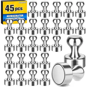 45 Pack Fridge Magnets for Whiteboard,, Small Neodymium, Tiny for, Map, Projects (Silver)