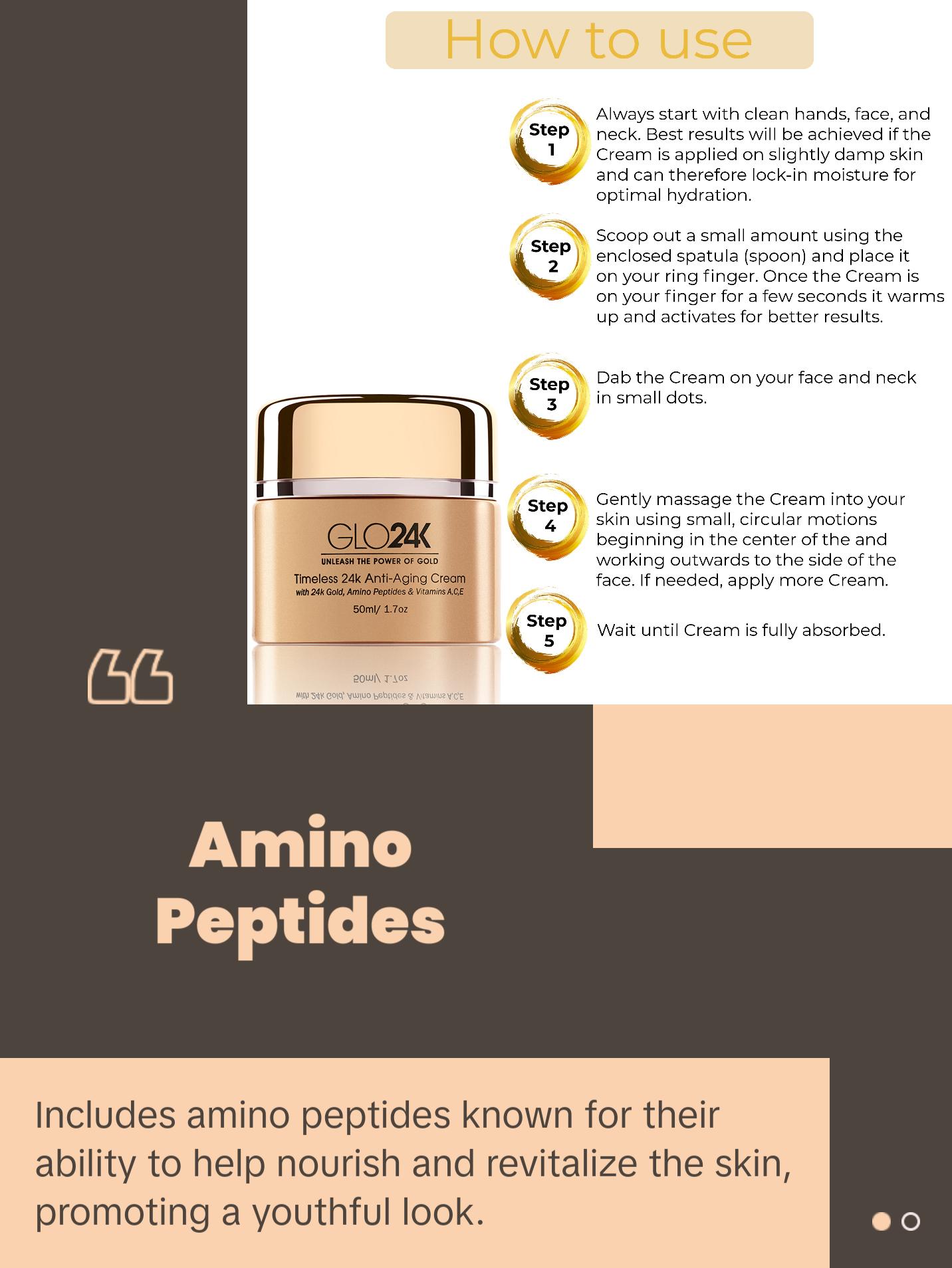 GLO24K Timeless 24K Anti-Aging Cream - Moisturizing Cream with 24K Gold, Alpha-Peptidins & Vitamins for Radiant Skin and Skin Repair