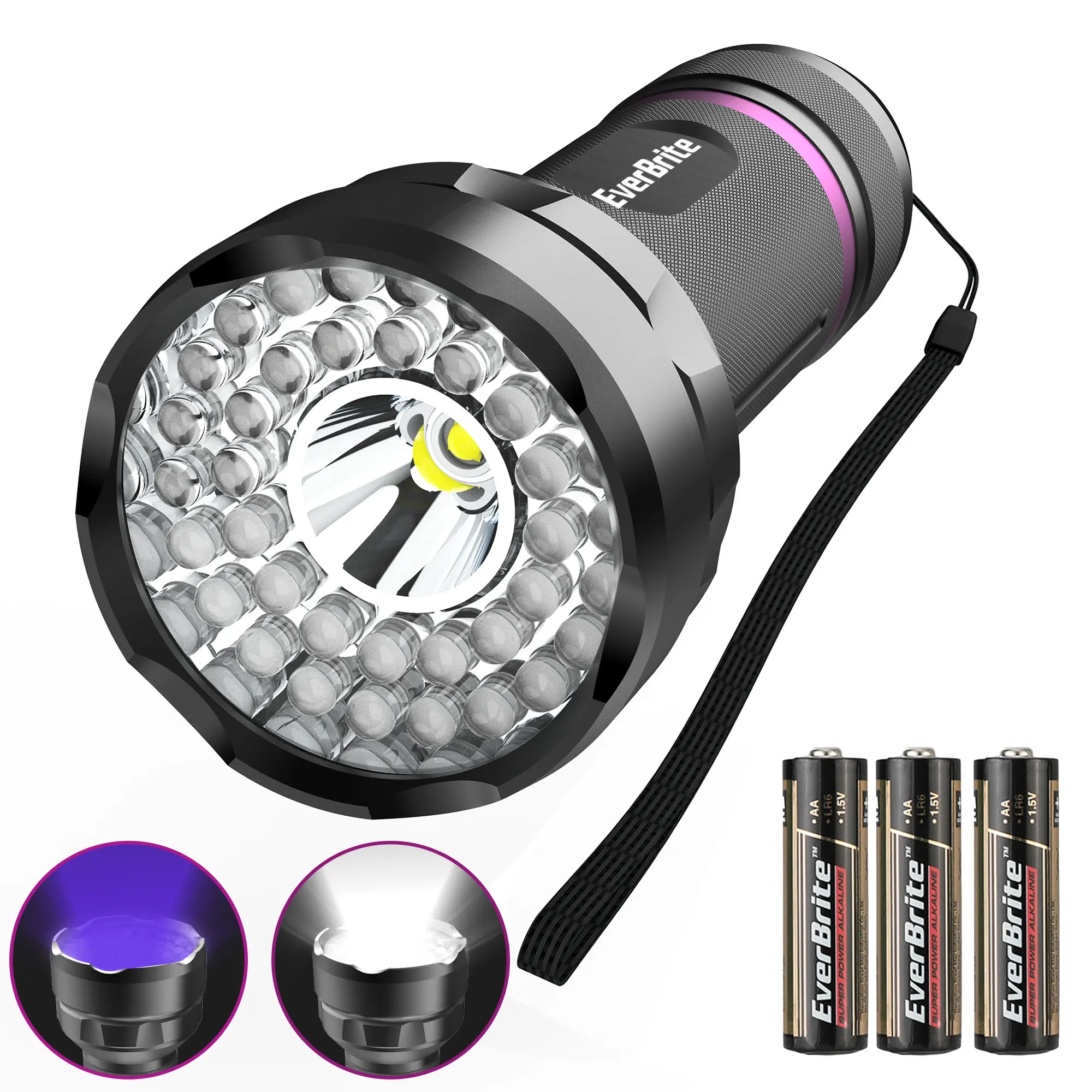 #backtoschool EverBrite LED Flashlight, Multifunctional Flashlight with UV and White Light, 395nm Black Light, 300 Lumens High Powered Flashlight for Camping, Emergencies, Pet Urine Stains, AA Batteries Included