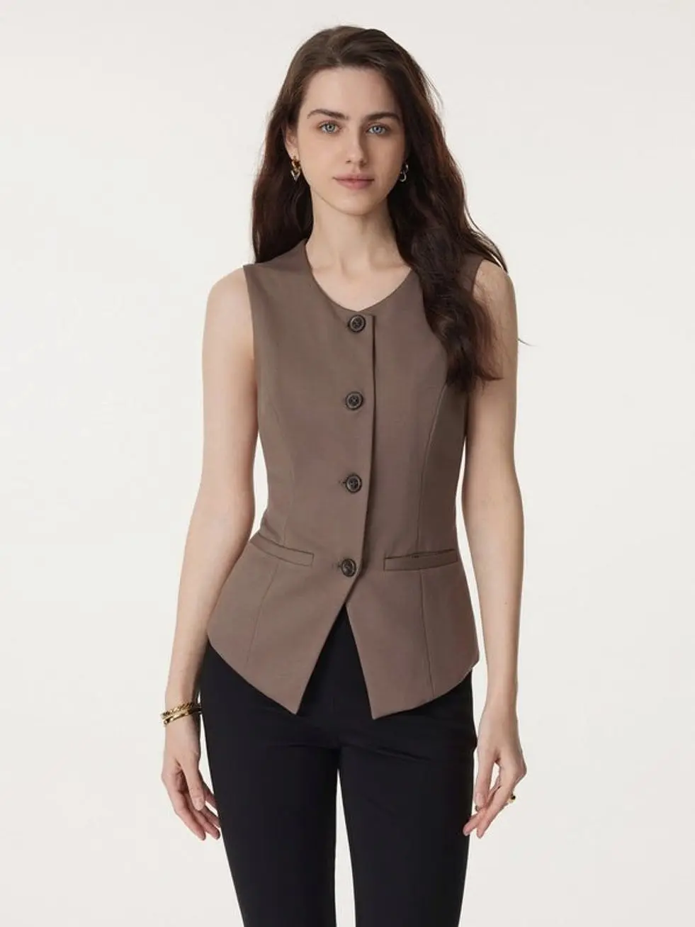 2Pcs Set Waistcoat with Pockets & Wide Leg Pant with Pockets