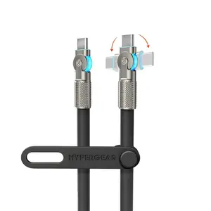 HyperGear USB C to USB C Cable (12FT) Type-C 100W Fast Charger Cable180° USB C Rotating Connectors Silicone Cord for iPhone, Android Phones,Tablets, Laptops, & More (Black)