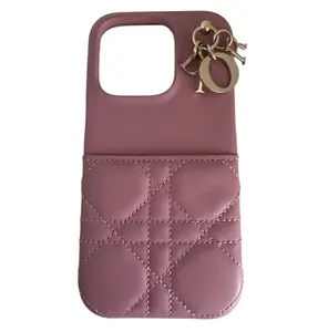 Pre-owned DIOR Lambskin small leather goods Blush Cannage iPhone 14 Pro Case Protective Phone Cover