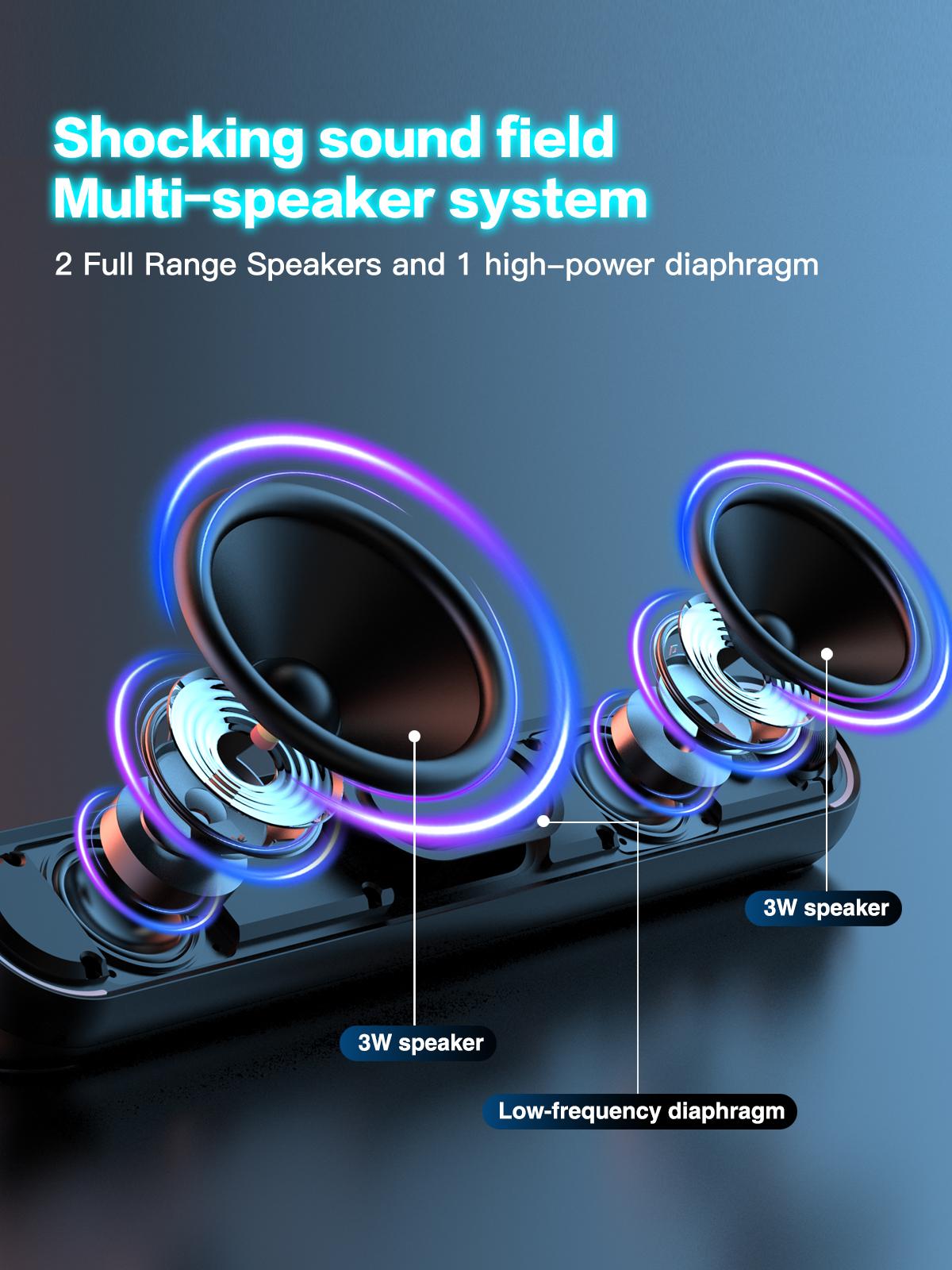 ICOREBEI Desktop Computer Speaker/Soundbar, compatible with Mac, desktop, laptop, tablet, monitor, and PC, plug and play, USB to USB-C power supply and audio transmission; Bluetooth 5.3, RGB lighting, wired gaming speaker.