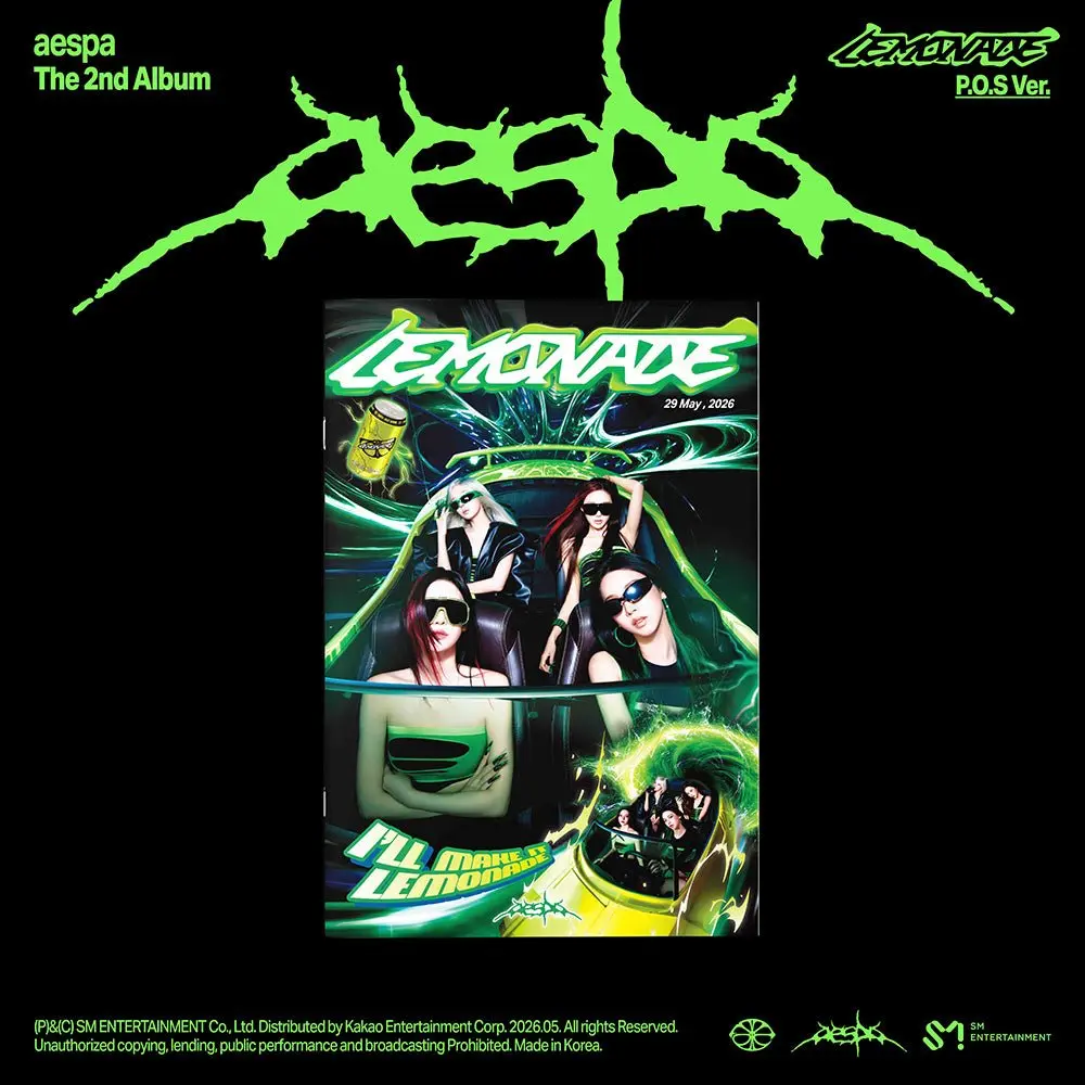 aespa – 2nd Full Album LEMONADE [P.O.S. Ver.] | Official K-Pop CD Album | 44p Booklet + P.O.S Express Postcard + Random Photocard | Neon Green Concept.