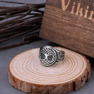 Viking Tree of Life Yggdrasil Ring Men's Stainless Steel Rune Hip Hop Biker Ring Nordic Odin Fashion Male Jewelry Christmas Gift