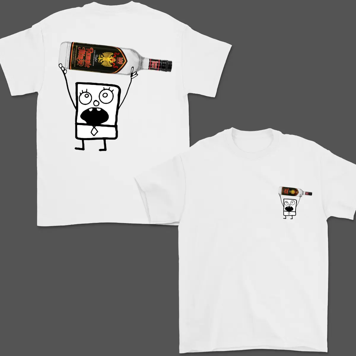 Doodlebob Rumple Minze Graphic Tee, Funny Cartoon Liquor 2-Sided Print T-Shirt, Unisex Cotton Graphic Tee