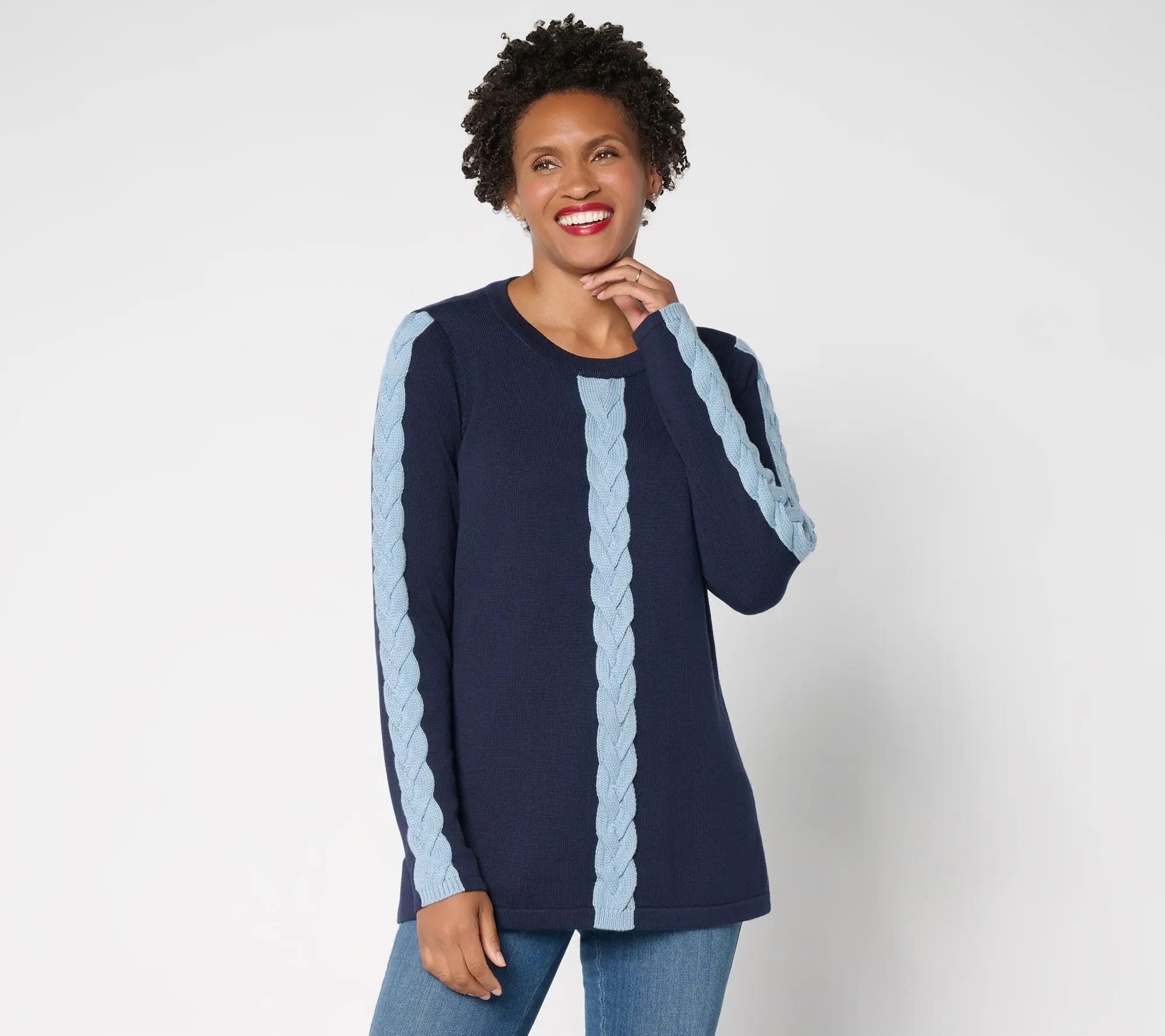 Belle by Kim Gravel Solo Cable Contrast Trim Sweater