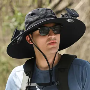 Solar dual fan cooling cap - UPF50 UV resistant, adjustable chin strap, lightweight and breathable, suitable for hiking, fishing, camping and travel sun hat, ventilated design, essential for outdoor activities in summer