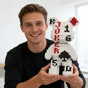 Poker Bear 3D Puzzle Building Blocks Decoration, Unique Design, Bookshelf Home Office Cabinet Decor, Party Living Room TV Stand Display Gift