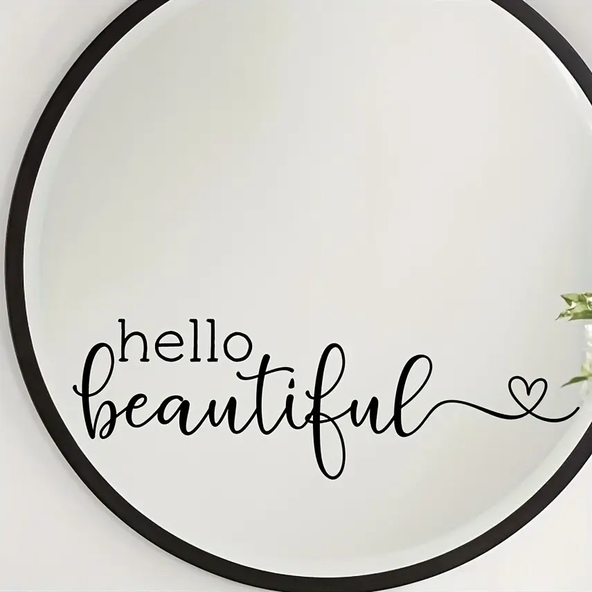 Hello Beautiful Mirror Sticker, Joyful Home Decor Wall Sticker, Vinyl Sticker for Bedroom Door, Laptop, Etc., 1pc