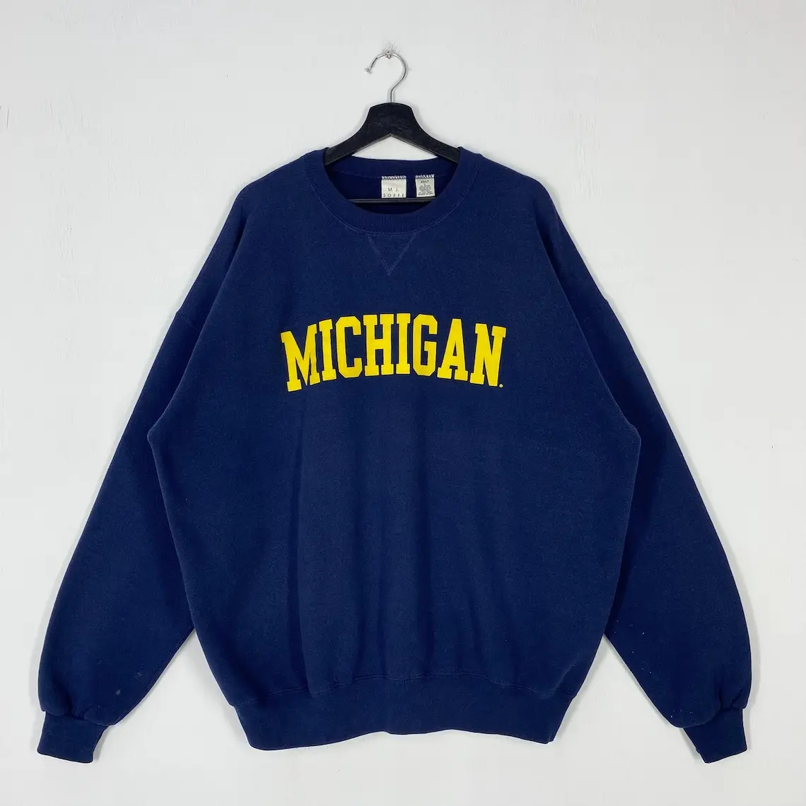 Vintage 90s University Michigan Sweatshirt Crewneck Pullover Michigan Wo/lv//er/i/nes Print Logo Blue Large
