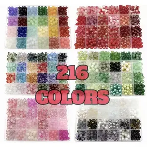 About 500pcs 8mm Glass Beads, About 216 Different Colors Crystal Glass Beads, for Bracelets and DIY Crafts, Friendship Gift, Bead Set