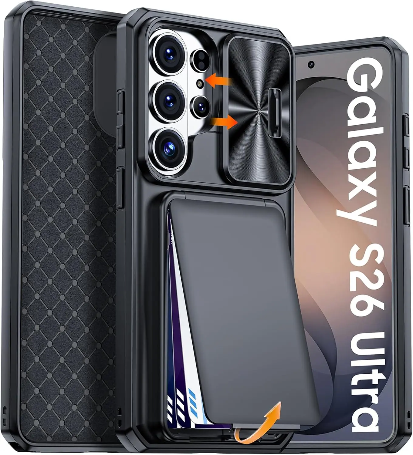 for Samsung Galaxy S26 Ultra Case Wallet with RFID Blocking, Card Holder, Slide Camera Lens Cover, Silicone Edge Raised, Rugged Heavy Duty Phone Cover Case for Galaxy S26 Ultra, 2026, Black