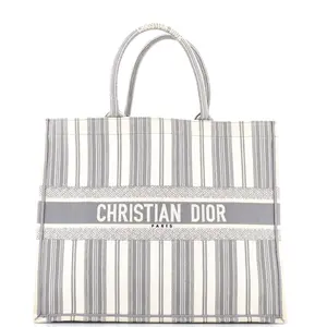 Pre-owned Dior Canvas Plain Tote Bags REBAG Christian Book Tote Bayadere Stripe Embroidered Canvas Large by Rebag