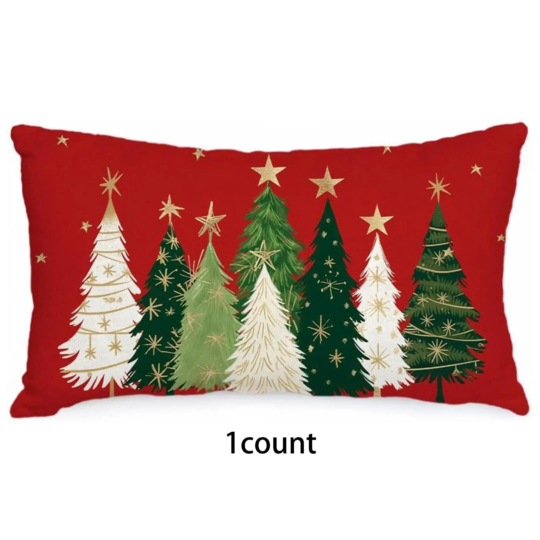 Christmas Themed Cushion Cover, 1/2/4/6/8/12pcs Lovely Star & Tree Pattern Throw Pillow Cover without Filler for Home Sofa Bed