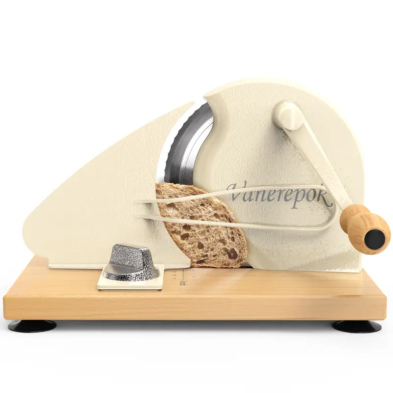 Upgrade Manual Bread Slicer for Homemade Sourdough Bread, Classic Hand Crank Home Bread Slicer With Scale Line and Steel Fence, Sharp Blade, Adjustable Width for Toast Bagel Baguette Croissant