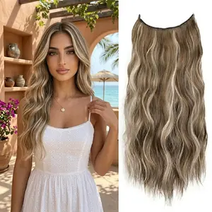 Plodon 4-Clip Secure Halo Extensions: 16" 20" 24" Invisible Wire Long Wavy Hair, 180% Density Thick Synthetic Hairpieces, All Colors Link, Heat Resistant.
