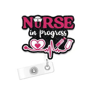 Nurse Letter Design Badge Holder, 1 Count Creative Badge Reel, ID Card Badge Holder Name Badge Holder for Nurse Doctor Student Worker Volunteer
