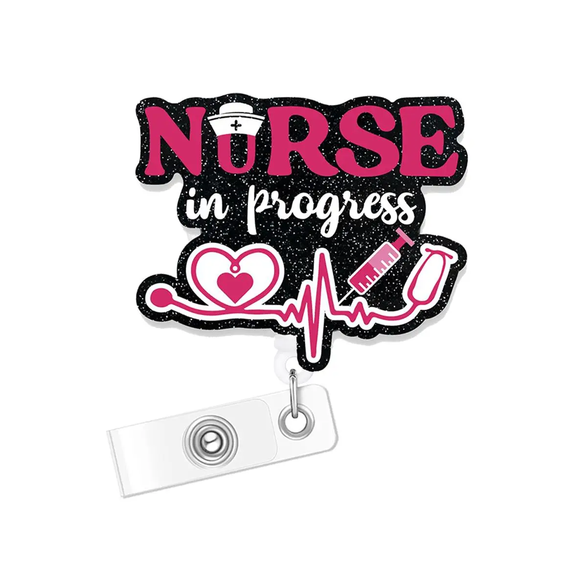 Nurse Letter Design Badge Holder, 1 Count Creative Badge Reel, ID Card Badge Holder Name Badge Holder for Nurse Doctor Student Worker Volunteer