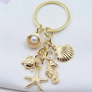 Marine Life Keychain Pendant - Charming Seahorse, Starfish & Shell Charm, Stylish Fashion Accessory, Bag Pendant for Ocean Enthusiasts