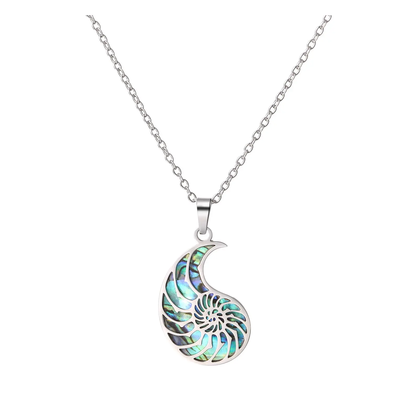 OIDEA Women's Boho Abalone Shell Conch Pendant Necklace, Stainless Steel Adjustable-Length Chain & Link, Ocean-Inspired Natural Seashells Seashell-Shaped Costume Jewelry for Summer Beach Vacations, Boho Necklaces
