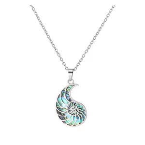 Boho Abalone Shell Conch Pendant Necklace for Women Stainless Steel Ocean Beach Vacation Jewelry