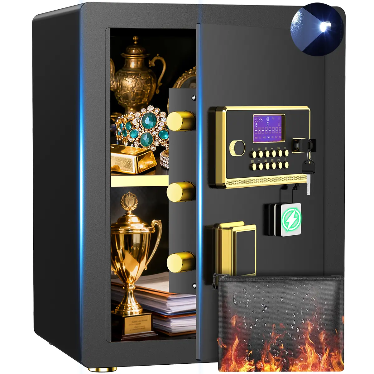 TnTants 3.8 Large Safe Box Digital Keypad Home Security Safe With A-Level Fireproof Waterproof Bag Alarm System Electronic Lock Adjustable Shelf