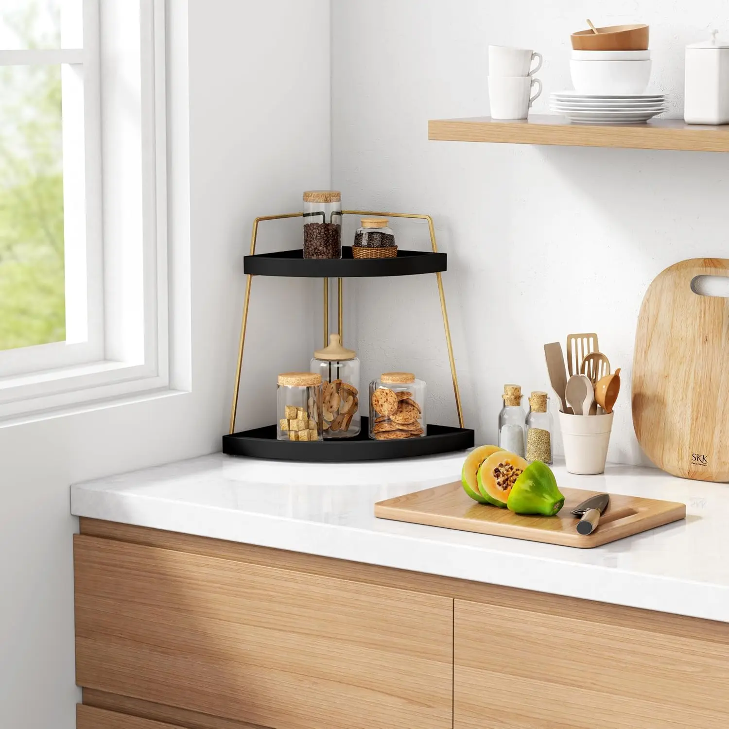 Black and Corner Bathroom Counter Organizer, Modern Kitchen Countertop ...