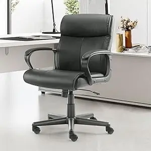OLIXIS Ergonomic Executive Office Chair - Comfortable, Self-Adjusting, Wheel-Based Mid-Back Home Computer Desk Chair with Lumbar Support, PU Leather, Adjustable Height & Swivel, Dark Black (sz214-z), Ergonomic Office Chair, Comfortable Desk Chairs