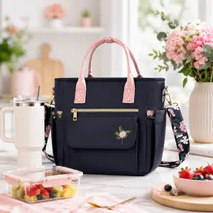 【On Sale】GLORIEROO Insulated Lunch Bag for Women, Leakproof Waterproof Lunch Tote Cooler with Multi Pockets, Shoulder Strap & Floral Design, Reusable Work Lunch Bag for Moms, Teachers, Office, School & Travel