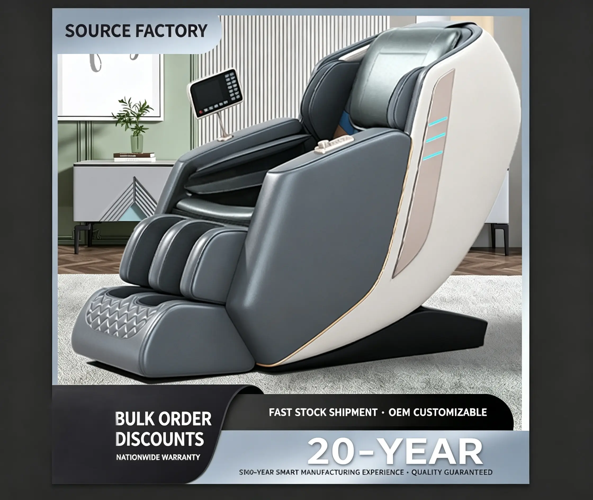 MAX Multi-Dimensional Massage Chair White Black 113x76x69cm with Smart Voice Control & 3D Full-Body Massage Features
