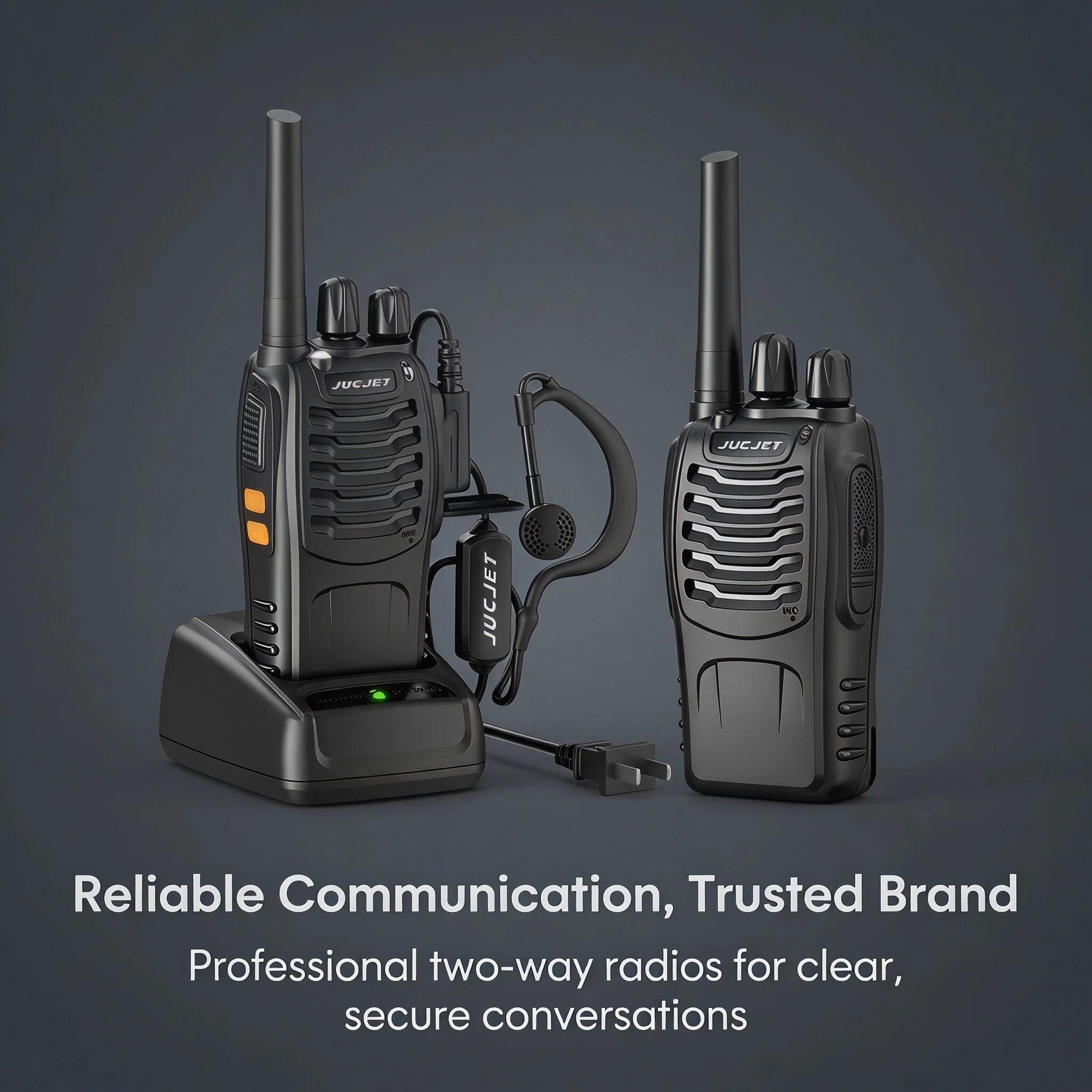 JUCJET 888S walkie talkie Rechargeable UHF Handheld Two-way Wireless Communication with Flashlight, Lithium Battery Charger and Headset, Suitable for Adults and Children (2pack)