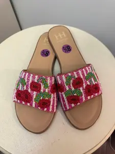 Trending Beaded Bags - Pink White Striped Cherries Size 8 1/2