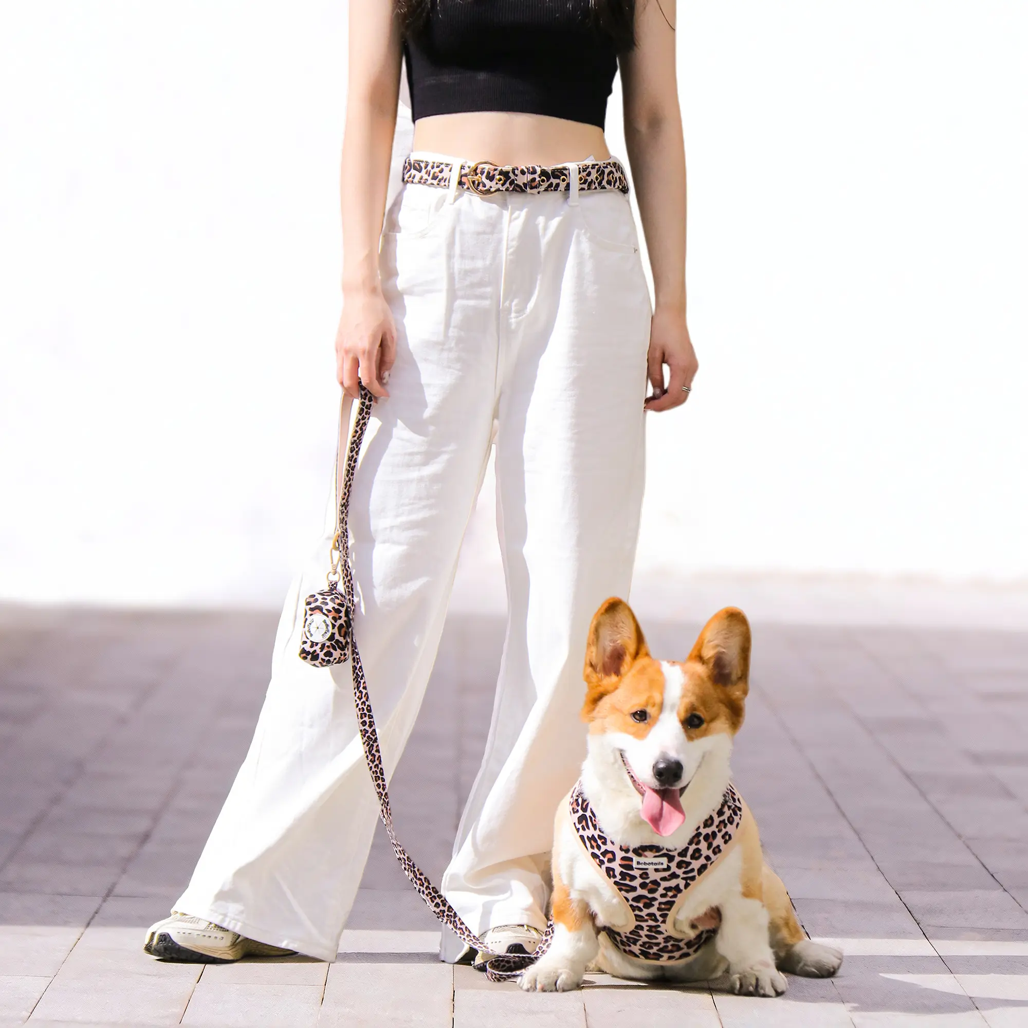 Bobotails Leopard Animal Print Dog Harness and Leash Set - No Pull, Soft Fabric Blend, Breathable Mesh, Multi-Size Adjustable Straps Comfort Vest for Small-Medium-Large Dogs, Outdoor Walking Hiking Gear