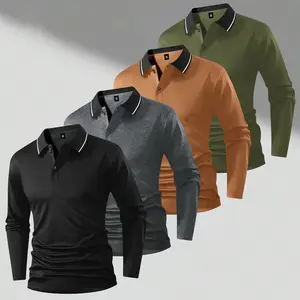 4 Pack Men's Lightweight Long Sleeve Buttoned Polo Shirt Fashionable Spring & Fall Casual Sports Outdoor Collared Business Travel Work Golf Fishing Camping Gift for Boyfriend or Husband Holiday Apparel